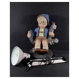 Desk Light, Porcelain Boy on Log Figurine