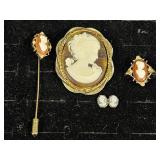 Cameo Brooch, Scarf Tie, Ring, Earrings