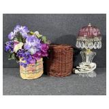 Table Lamp, Basket W/Artificial Flowers