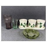 Stoneware Planters, Coke Drinking Glasses,Green