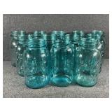 Blue Tinted Glass Perfect Mason Jars (11) Ball