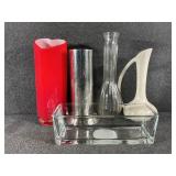 Red Heart Shaped Glass Vase, Stainless Steel