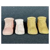 Ceramic Baby Boot Planters Tan & Pink -4