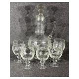Romanian Crystal Wine Decanter Set W/Glasses