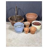 Plastic & Metal Flower Pots, Wicker Basket