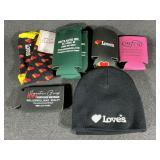Assorted Koozies, Hats & Heart Themed Socks