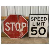 Stop & Speed Limit 50 Road Signs