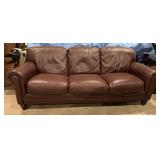 Burgundy Leather Sofa W/Rolled Arms