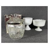 Milk Glass Footed Compote Bowls-2, Ice Bucket