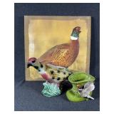Bird Print on Tan Canvas, Pheasant Planters-2