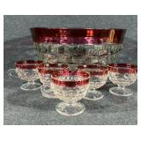 Ruby Flash Punch Bowl Set W/Glasses