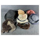 Black Wool Fedora Hat, Vintage Floral Lace Hat,