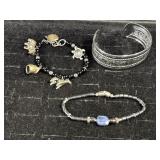Silver Tone Cuff Bracelet. Charm Bracelet W/.925