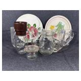 Glass Nut Crusher, Clear Glass Mugs-5,Plates-2