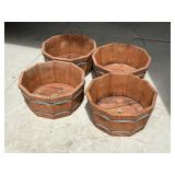Rustic Wooden Planters Shaped Like Barrels-4
