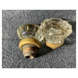 Vintage Glass Door Knob with Brass Bases (2)