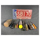 Metal Tool Head. 1976 Patriotic Mi License Plate