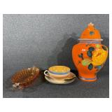 Italian Lidded Pottery Ginger Jar, Marigold Candy
