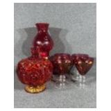 Ruby Red Glass Hurricane Oil Lamp, Candy Dish