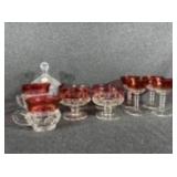 Ruby Rim Glasses & Bowls, Candy Dish