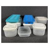 Ice Cube Trays, Plastic Containers W/Lids