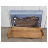 Wooden Boat Wall Art, Long Basket with Wooden