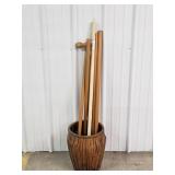 Bamboo and Rattan Basket with Curtain Rods