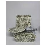 Green and Beige Enamel Ware Dishes