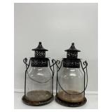 Black Metal and Glass Lanterns(2)