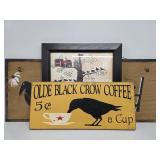 Olde Black Crow Coffee Wooden Sign, ByeBye