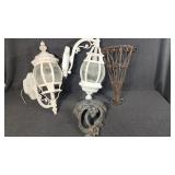 White Outdoor Wall Lantern (2) Iron Hanging Wall