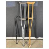 Wood & Aluminum Crutches, Black Adjustable Cane