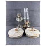 Galvanized Metal Oil Lamps(2), Glass Oil Lamps(2)
