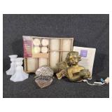 Milk Glass Candle Holder,10pc Ivory Candles,Avon
