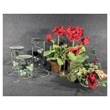 Artificial Red Geranium Potted Plants, Candle Hold