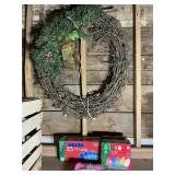Grapevine Wreath W/Bow and Lights,,C-9 Lights