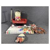 Miniature Red Wagon,Ceramic Holiday Village Figure