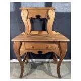 Wooden Single Drawer Desk and Vintage Wood End