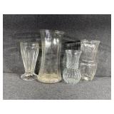 Clear Glass Vases(3), Footed Milkshake Glass(1)