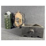 Small Green Wooden Drawer Unit, Sconce Candle