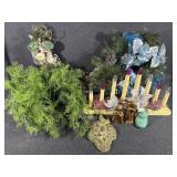 Wreath, Swag,Christmas Yule Log Candelabra