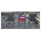 2 Green Lawn Chairs, USA Flag Chair