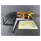 Wood Mail Holder, Black Metal Organizer,Brackets