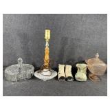 Clear Glass Lace Edge Covered Candy Dishes,Lamp