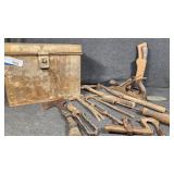 Metal Tool Box with vintage tools
