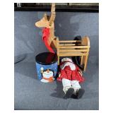 Holiday Tin, Wooden Reindeer,Handmade Doll