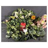 Green Tub W/Lid Full Of Artificial Flowers