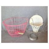 Red Wire Basket, Chicken Basket, White Metal W