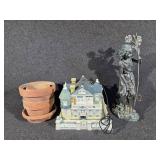 Girl Figure Holding a Tall Stem W/Flowers, Pots