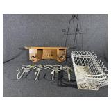 Metal Basket,Wood Shelf W/Hooks,Vertical Plate